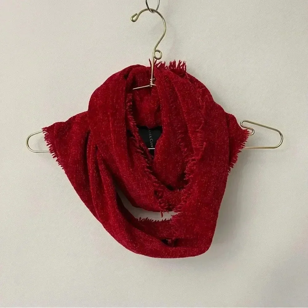 Charter Club Chenille Infinity Scarf Solid Red Woven Loop Fringed